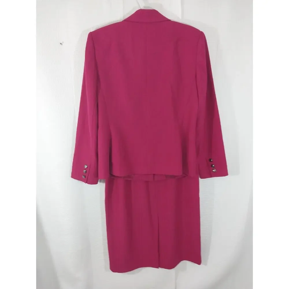 SAG HARBOR! FUSCHIA PINK, 6 BUTTON, 2 PC SKIRT & JACKET, BLAZER SUIT SET! SZ 10